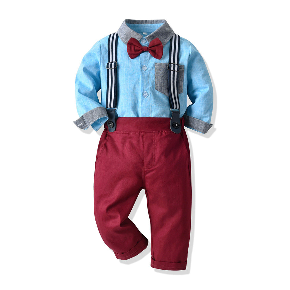 2 Pieces Set Baby Kid Boys Birthday Color-blocking Bow Shirts And Solid Color Pants Wholesale 23041135