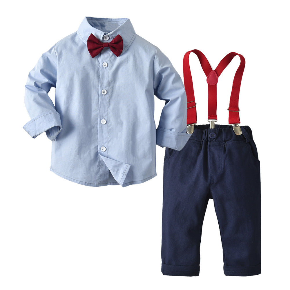 2 Pieces Set Baby Kid Boys Birthday Solid Color Bow Shirts And Jumpsuits Wholesale 23041136