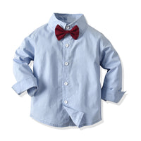 Load image into Gallery viewer, 2 Pieces Set Baby Kid Boys Birthday Solid Color Bow Shirts And Jumpsuits Wholesale 23041136
