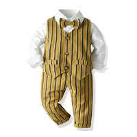 Load image into Gallery viewer, 3 Pieces Set Baby Kid Boys Birthday Party Solid Color Bow Shirts And Striped Vests Waistcoats And Pants Wholesale 23041137
