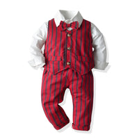 Load image into Gallery viewer, 3 Pieces Set Baby Kid Boys Birthday Party Solid Color Bow Shirts And Striped Vests Waistcoats And Pants Wholesale 23041137

