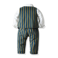 Load image into Gallery viewer, 3 Pieces Set Baby Kid Boys Birthday Party Solid Color Bow Shirts And Striped Vests Waistcoats And Pants Wholesale 23041137
