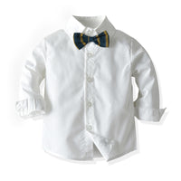 Load image into Gallery viewer, 3 Pieces Set Baby Kid Boys Birthday Party Solid Color Bow Shirts And Striped Vests Waistcoats And Pants Wholesale 23041137
