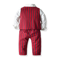 Load image into Gallery viewer, 3 Pieces Set Baby Kid Boys Birthday Party Solid Color Bow Shirts And Striped Vests Waistcoats And Pants Wholesale 23041137

