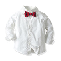 Load image into Gallery viewer, 3 Pieces Set Baby Kid Boys Birthday Party Solid Color Bow Shirts And Striped Vests Waistcoats And Pants Wholesale 23041137
