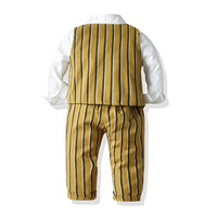 Load image into Gallery viewer, 3 Pieces Set Baby Kid Boys Birthday Party Solid Color Bow Shirts And Striped Vests Waistcoats And Pants Wholesale 23041137
