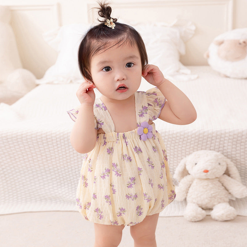 Baby Girls Flower Print Rompers Wholesale 230411391