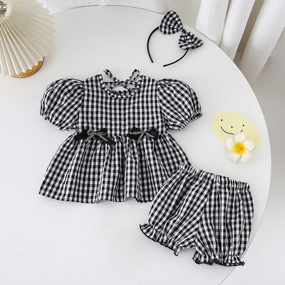 2 Pieces Set Baby Kid Girls Checked Tops And Shorts Wholesale 230411394