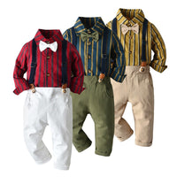 Load image into Gallery viewer, 2 Pieces Set Baby Kid Boys Striped Bow Shirts And Solid Color Jumpsuits Wholesale 23041140
