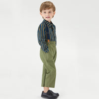 Load image into Gallery viewer, 2 Pieces Set Baby Kid Boys Striped Bow Shirts And Solid Color Jumpsuits Wholesale 23041140
