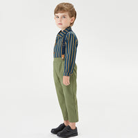 Load image into Gallery viewer, 2 Pieces Set Baby Kid Boys Striped Bow Shirts And Solid Color Jumpsuits Wholesale 23041140
