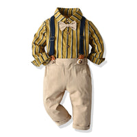 Load image into Gallery viewer, 2 Pieces Set Baby Kid Boys Striped Bow Shirts And Solid Color Jumpsuits Wholesale 23041140
