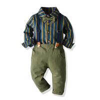 Load image into Gallery viewer, 2 Pieces Set Baby Kid Boys Striped Bow Shirts And Solid Color Jumpsuits Wholesale 23041140
