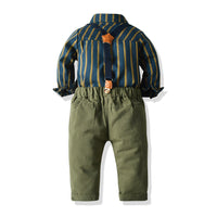 Load image into Gallery viewer, 2 Pieces Set Baby Kid Boys Striped Bow Shirts And Solid Color Jumpsuits Wholesale 23041140
