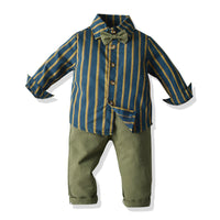 Load image into Gallery viewer, 2 Pieces Set Baby Kid Boys Striped Bow Shirts And Solid Color Jumpsuits Wholesale 23041140
