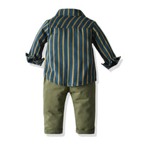 Load image into Gallery viewer, 2 Pieces Set Baby Kid Boys Striped Bow Shirts And Solid Color Jumpsuits Wholesale 23041140
