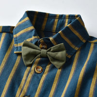 Load image into Gallery viewer, 2 Pieces Set Baby Kid Boys Striped Bow Shirts And Solid Color Jumpsuits Wholesale 23041140
