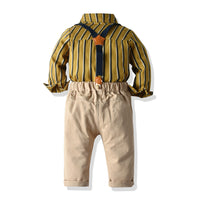 Load image into Gallery viewer, 2 Pieces Set Baby Kid Boys Striped Bow Shirts And Solid Color Jumpsuits Wholesale 23041140

