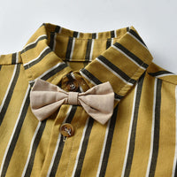 Load image into Gallery viewer, 2 Pieces Set Baby Kid Boys Striped Bow Shirts And Solid Color Jumpsuits Wholesale 23041140
