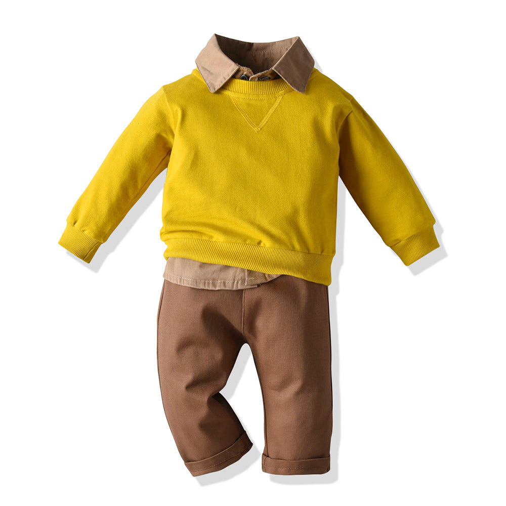 3 Pieces Set Baby Kid Boys Solid Color Shirts And Tops And Pants Wholesale 23041141