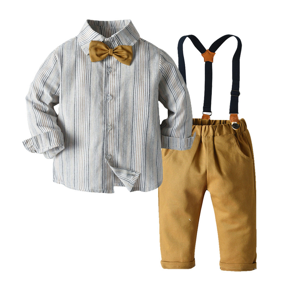 2 Pieces Set Baby Kid Big Kid Boys Birthday Party Bow Shirts And Color-blocking Jumpsuits Wholesale 23041145