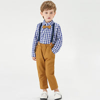 Load image into Gallery viewer, 2 Pieces Set Baby Kid Boys Checked Bow Shirts And Solid Color Pants Wholesale 23041146

