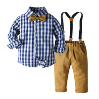 Load image into Gallery viewer, 2 Pieces Set Baby Kid Boys Checked Bow Shirts And Solid Color Pants Wholesale 23041146
