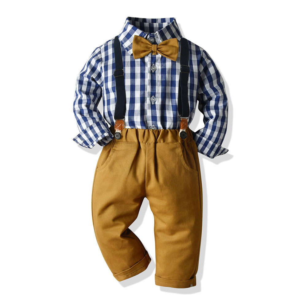 2 Pieces Set Baby Kid Boys Checked Bow Shirts And Solid Color Pants Wholesale 23041146