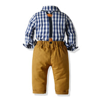 Load image into Gallery viewer, 2 Pieces Set Baby Kid Boys Checked Bow Shirts And Solid Color Pants Wholesale 23041146
