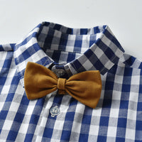 Load image into Gallery viewer, 2 Pieces Set Baby Kid Boys Checked Bow Shirts And Solid Color Pants Wholesale 23041146
