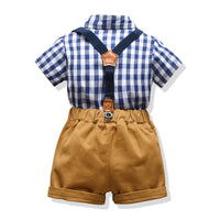 Load image into Gallery viewer, 2 Pieces Set Baby Kid Boys Checked Bow Shirts And Solid Color Shorts Wholesale 23041150
