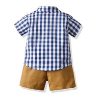 Load image into Gallery viewer, 2 Pieces Set Baby Kid Boys Checked Bow Shirts And Solid Color Shorts Wholesale 23041150
