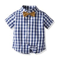 Load image into Gallery viewer, 2 Pieces Set Baby Kid Boys Checked Bow Shirts And Solid Color Shorts Wholesale 23041150
