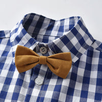 Load image into Gallery viewer, 2 Pieces Set Baby Kid Boys Checked Bow Shirts And Solid Color Shorts Wholesale 23041150
