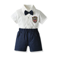 Load image into Gallery viewer, 2 Pieces Set Baby Kid Boys Birthday Party Bow Shirts And Solid Color Shorts Wholesale 23041151
