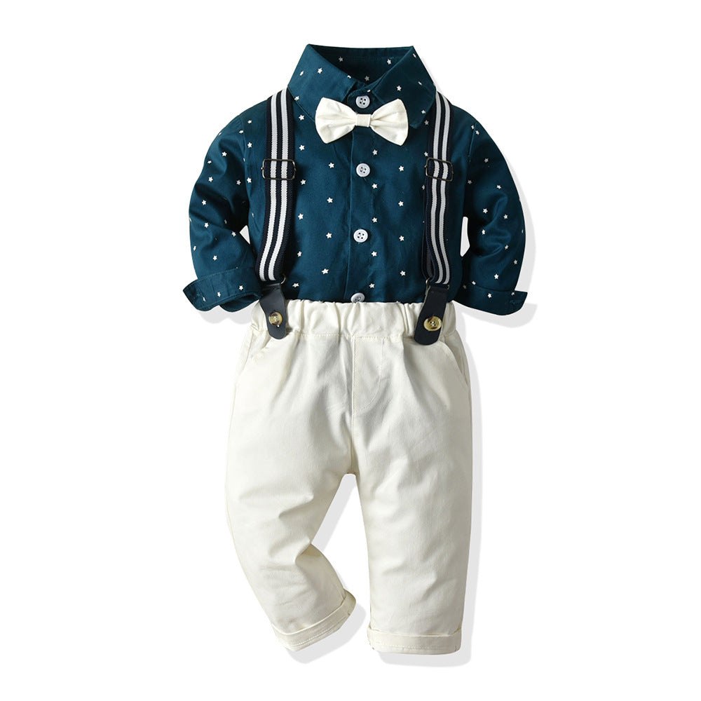 2 Pieces Set Baby Kid Boys Birthday Party Bow Shirts And Striped Jumpsuits Wholesale 23041153