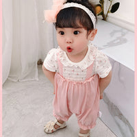 Load image into Gallery viewer, Baby Girls Color-blocking Flower Print Rompers Wholesale 23041154
