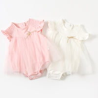 Load image into Gallery viewer, Baby Girls Solid Color Bow Rompers Wholesale 23041159
