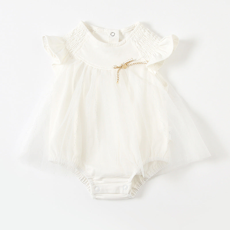 Baby Girls Solid Color Bow Rompers Wholesale 23041159