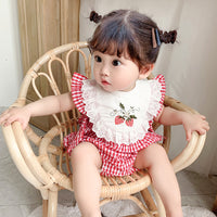 Load image into Gallery viewer, Baby Girls Fruit Checked Embroidered Rompers Wholesale 23041161
