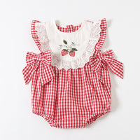 Load image into Gallery viewer, Baby Girls Fruit Checked Embroidered Rompers Wholesale 23041161
