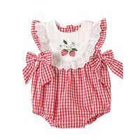 Load image into Gallery viewer, Baby Girls Fruit Checked Embroidered Rompers Wholesale 23041161
