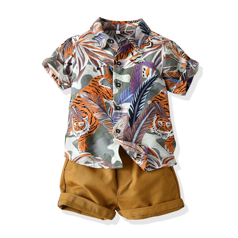 2 Pieces Set Baby Kid Boys Animals Cartoon Print Shirts And Solid Color Shorts Wholesale 23041165