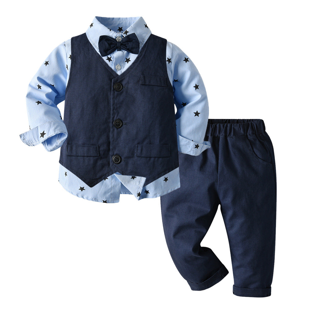 3 Pieces Set Baby Kid Boys Star Print Shirts Solid Color Vests Waistcoats And Pants Wholesale 23041166