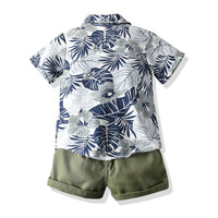 Load image into Gallery viewer, 2 Pieces Set Baby Kid Boys Plant Print Shirts And Solid Color Shorts Wholesale 23041167
