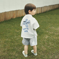 Load image into Gallery viewer, 2 Pieces Set Baby Kid Boys Letters Cartoon Print Shirts And Striped Shorts Wholesale 23041184
