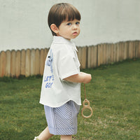 Load image into Gallery viewer, 2 Pieces Set Baby Kid Boys Letters Cartoon Print Shirts And Striped Shorts Wholesale 23041184
