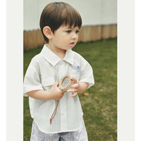 Load image into Gallery viewer, 2 Pieces Set Baby Kid Boys Letters Cartoon Print Shirts And Striped Shorts Wholesale 23041184
