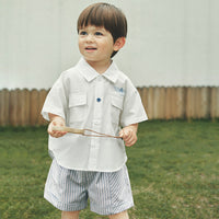 Load image into Gallery viewer, 2 Pieces Set Baby Kid Boys Letters Cartoon Print Shirts And Striped Shorts Wholesale 23041184
