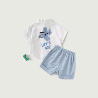 Load image into Gallery viewer, 2 Pieces Set Baby Kid Boys Letters Cartoon Print Shirts And Striped Shorts Wholesale 23041184
